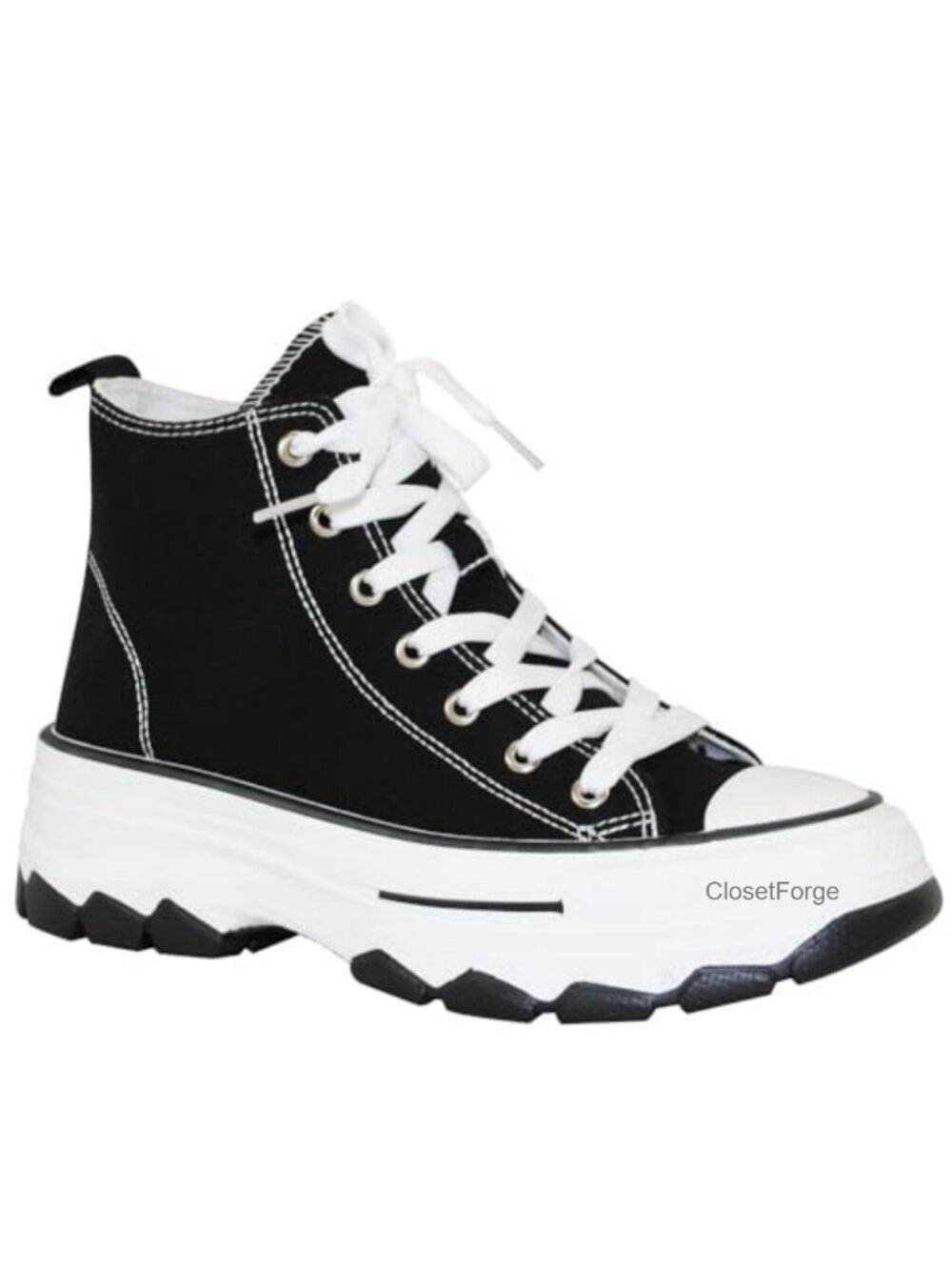 Women's Platform Lace-Up Canvas Sneakers High-Top Rhinestone Casual Shoes